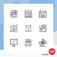 Pack of 9 creative Outlines of message envelope data computation email bell Editable Vector Design Elements