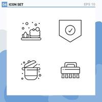 Line Pack of 4 Universal Symbols of bath kitchen check shield supermarket Editable Vector Design Elements