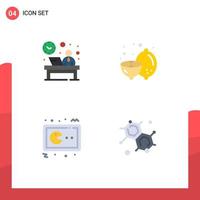 Modern Set of 4 Flat Icons Pictograph of desk pac man hour food gaming Editable Vector Design Elements