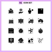 Set of 16 Modern UI Icons Symbols Signs for video view services full screen location Editable Vector Design Elements