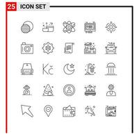 Set of 25 Modern UI Icons Symbols Signs for way compass lab chat online Editable Vector Design Elements