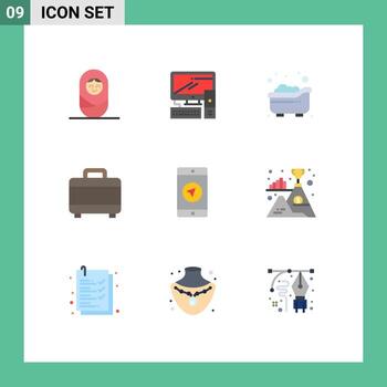 paquete de línea vectorial editable de 9 colores planos simples del proyecto de aplicación de baño de mensaje poniter elementos de diseño vectorial editables vector