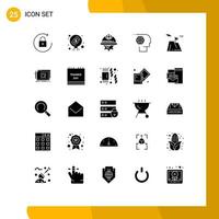 Group of 25 Solid Glyphs Signs and Symbols for personnel job cap film labour Editable Vector Design Elements