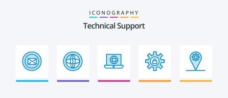 Technical Support Blue 5 Icon Pack Including support. setting. help. gear. globe. Creative Icons Design vector