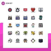 Pictogram Set of 25 Simple Filled line Flat Colors of online education computer business heart Editable Vector Design Elements