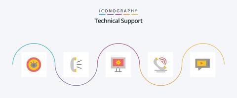 Paquete de 5 iconos planos de soporte técnico que incluye en vivo. servicios. servicio de soporte en línea. teléfono. llamada vector