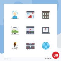 conjunto moderno de 9 colores planos pictograma de edificios de trabajo de encabezado desarrollo seo elementos de diseño vectorial editables vector