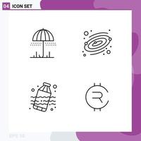 Mobile Interface Line Set of 4 Pictograms of rain water spring space coin Editable Vector Design Elements