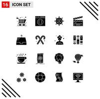 Set of 16 Modern UI Icons Symbols Signs for outbox film flap connection clapperboard clapboard Editable Vector Design Elements