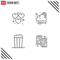 Modern Set of 4 Filledline Flat Colors and symbols such as heart corn play sun animal Editable Vector Design Elements