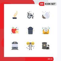 Set of 9 Modern UI Icons Symbols Signs for public dustbin healthy health food Editable Vector Design Elements