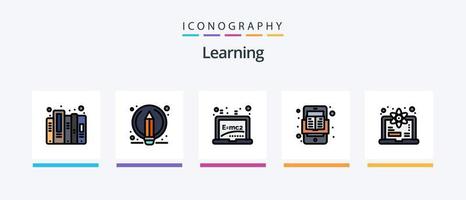 Learning Line Filled 5 Icon Pack Including supervised. read. history. online. book. Creative Icons Design vector