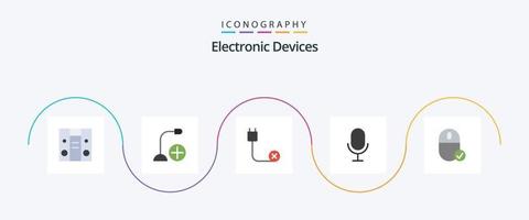 Paquete de 5 iconos planos de dispositivos que incluye conectado. registro. ordenadores. micrófono. hardware vector