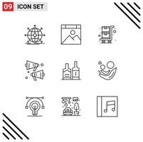 Stock Vector Icon Pack of 9 Line Signs and Symbols for bottl alcohol website speaker loud Editable Vector Design Elements