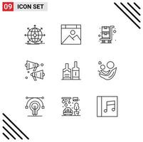 paquete de iconos de vector de stock de 9 signos y símbolos de línea para elementos de diseño de vector editables en voz alta de altavoz de sitio web de alcohol bottl