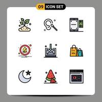 Pictogram Set of 9 Simple Filledline Flat Colors of inbox off code notification valentine Editable Vector Design Elements