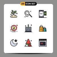 Pictogram Set of 9 Simple Filledline Flat Colors of inbox off code notification valentine Editable Vector Design Elements