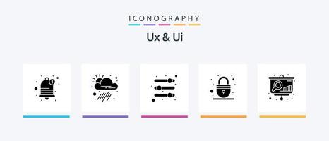 Ux And Ui Glyph 5 Icon Pack Including chart. web. options. security. lock. Creative Icons Design vector