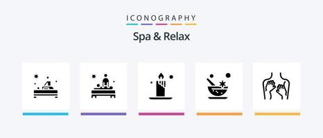 spa y relax paquete de iconos de glifo 5 que incluye cosméticos. cuidado ligero. vela. diseño de iconos creativos vector