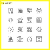 16 Universal Outlines Set for Web and Mobile Applications plum chinese planning web network server Editable Vector Design Elements