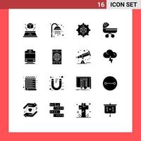 16 Universal Solid Glyphs Set for Web and Mobile Applications railway push contact kids trolly Editable Vector Design Elements