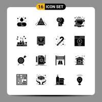 Modern Set of 16 Solid Glyphs and symbols such as bean coffee outdoor break knowledge Editable Vector Design Elements