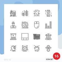 16 Universal Outlines Set for Web and Mobile Applications engineer waiting beauty loading reflection Editable Vector Design Elements