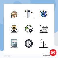 Group of 9 Filledline Flat Colors Signs and Symbols for online internet direction global winner Editable Vector Design Elements