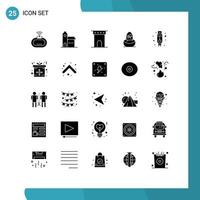 25 Universal Solid Glyphs Set for Web and Mobile Applications egg boiled monastery gift historic Editable Vector Design Elements