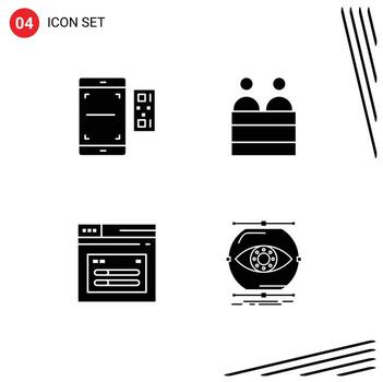 conjunto moderno de 4 glifos y símbolos sólidos, como código de Internet, smartphone, web humana, elementos de diseño vectorial editables vector
