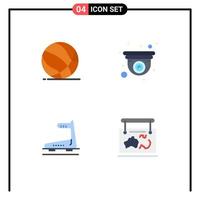 Editable Vector Line Pack of 4 Simple Flat Icons of ball machine sport camera track Editable Vector Design Elements