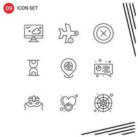Editable Vector Line Pack of 9 Simple Outlines of films cinema layout loading glass Editable Vector Design Elements