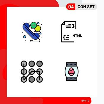 Mobile Interface Filledline Flat Color Set of 4 Pictograms of chat pattern telephone development secure Editable Vector Design Elements