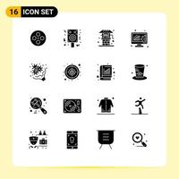 Pack of 16 Modern Solid Glyphs Signs and Symbols for Web Print Media such as flower online evaluation agriculture data management analysis Editable Vector Design Elements