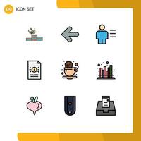 Pack of 9 Modern Filledline Flat Colors Signs and Symbols for Web Print Media such as finance economy analytics document human Editable Vector Design Elements