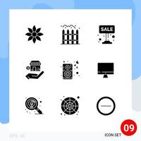 Group of 9 Solid Glyphs Signs and Symbols for heart shop sale safe for sale Editable Vector Design Elements