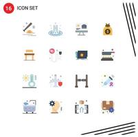 Group of 16 Flat Colors Signs and Symbols for desk venture water money job Editable Pack of Creative Vector Design Elements