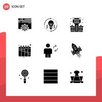 Group of 9 Modern Solid Glyphs Set for human avatar refresh workflow iteration Editable Vector Design Elements