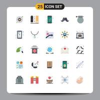 Pictogram Set of 25 Simple Flat Colors of male hipster scale moustache smartphone Editable Vector Design Elements