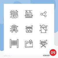 Outline Pack of 9 Universal Symbols of marketing advertising share protection firefighter Editable Vector Design Elements