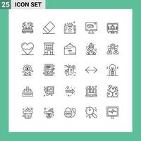 Stock Vector Icon Pack of 25 Line Signs and Symbols for screen management shopping business education Editable Vector Design Elements