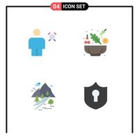 4 iconos planos universales establecidos para aplicaciones web y móviles árbol de alarma lechuga humana montaña elementos de diseño vectorial editables vector