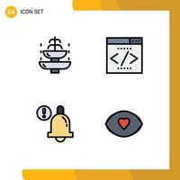 Pictogram Set of 4 Simple Filledline Flat Colors of fountain alarm tourism interface bell Editable Vector Design Elements