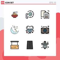 Set of 9 Modern UI Icons Symbols Signs for weather night help moon document Editable Vector Design Elements