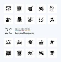 20 Love Solid Glyph icon Pack like love coffee love heart strawberry vector
