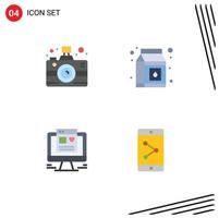 conjunto de 4 paquetes de iconos planos comerciales para el diseño web de la cámara paquete de noticias elementos de diseño vectorial editables móviles vector