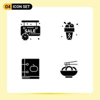 Pack of 4 creative Solid Glyphs of limited book online shop sweet knowledge Editable Vector Design Elements