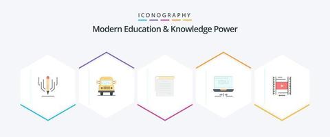Modern Education And Knowledge Power 25 Flat icon pack including lession. education. student . arrow. laptop vector