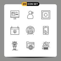 9 User Interface Outline Pack of modern Signs and Symbols of transport thanksgiving medical date autumn Editable Vector Design Elements