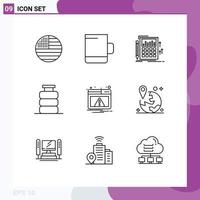 Set of 9 Commercial Outlines pack for alert food banking drink breakfast Editable Vector Design Elements